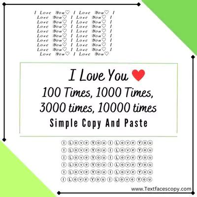 I love you 1 to 100 copy and paste percentage - Yes 100 Times. Sorry 100 Times 😢. I Miss You 1000 Times 😢. Convey an abundance of love with ‘I Love You’ 1000 Times, 🥰 infused with numbers and emojis. Each repetition carries the depth of your affection, while the numbers and emojis add a playful touch. Copy and paste to fill your messages with love, creativity, and heartfelt ...